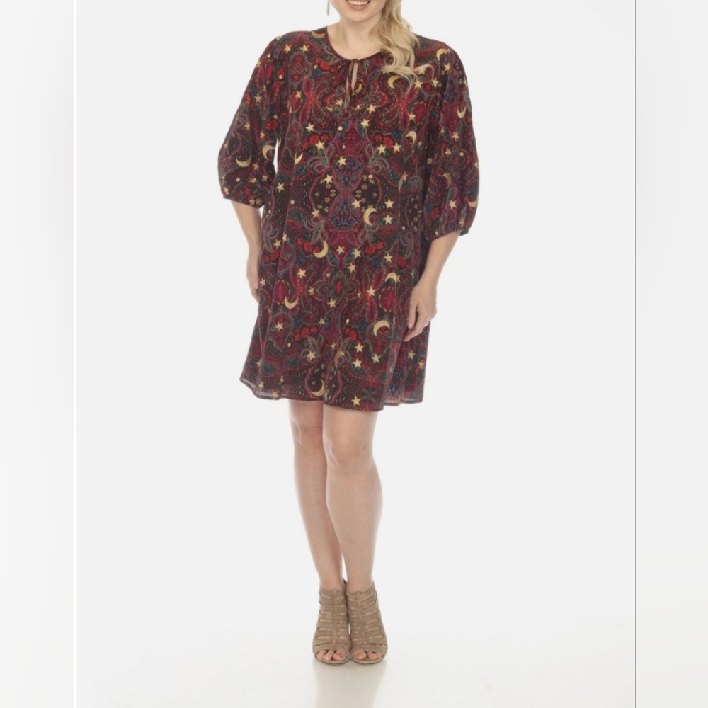 $455 NWT Johnny Was Paisley Embroidered Stars Dress Tunic Plus Size 3X 100% Silk